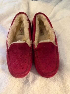 UGG Women's Cranberry Suede Shearling Moccasins with Crystal Accents